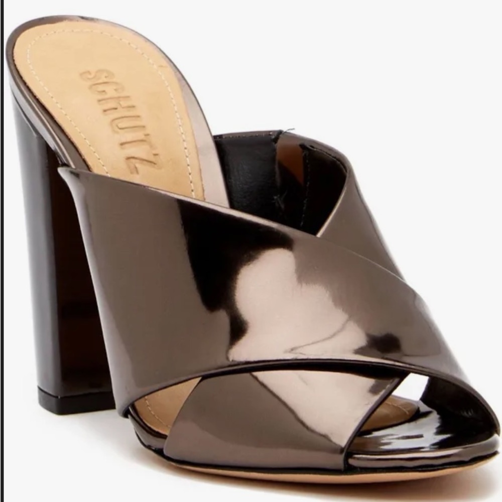 Schutz Maisie Leather High Heel Criss Cross Block Sandals